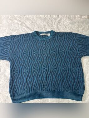 Vintage Fenn Wright Manson Basix Heavyweight Cable Knit Sweater Geometric Blue M